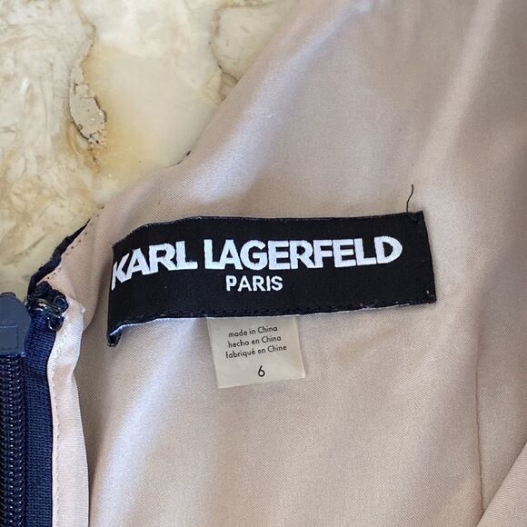 Karl Lagerfeld Navy Blue Cotton Eyelet Sleeveless V-Neck Summer Mini Dress - Picture 11 of 16